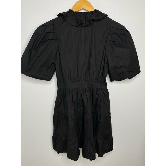 House of Harlow 1960 Ruffled cotton wrap mini dress black size S - Picture 6 of 11